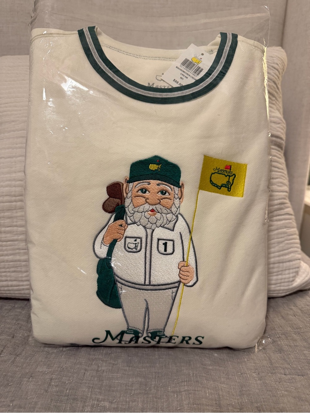 NEVER WORN!! Masters Gnome Cream Crewneck with Green and Gray Trim